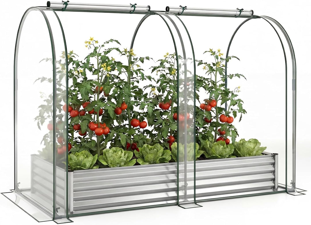 Giantex 6x3x1 FT Galvanized Raised Garden Bed with Greenhouse Cover