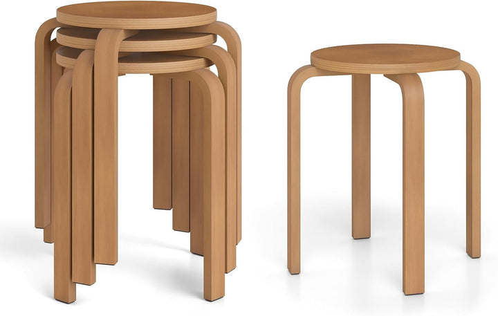Stackable Bentwood Stools Set of 4, 18-Inch Height Backless Counter Chairs with Round Top, Anti-Slip Felt Pad