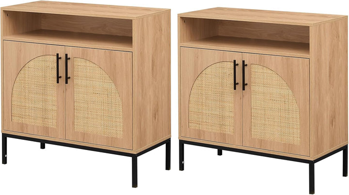 Giantex 32" Sideboard Buffet Cabinet with 2 Natural Rattan Decorated Doors (1/2)