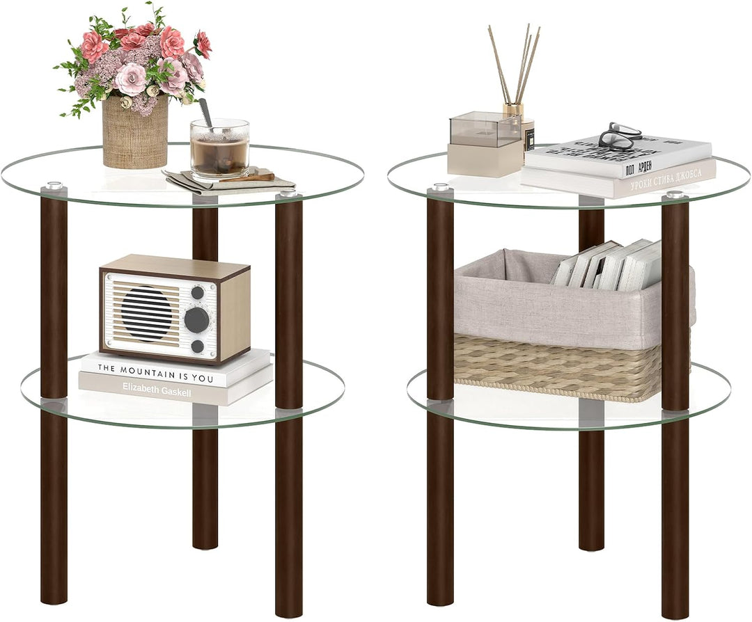 Giantex Round/Square 2-Tier Sofa Side Table with Clear Tempered Glass Top &amp; Shelf (1/2)