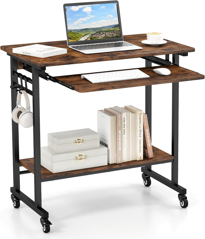 Giantex Rolling Laptop Table with Pull-out Keyboard Tray and Hooks