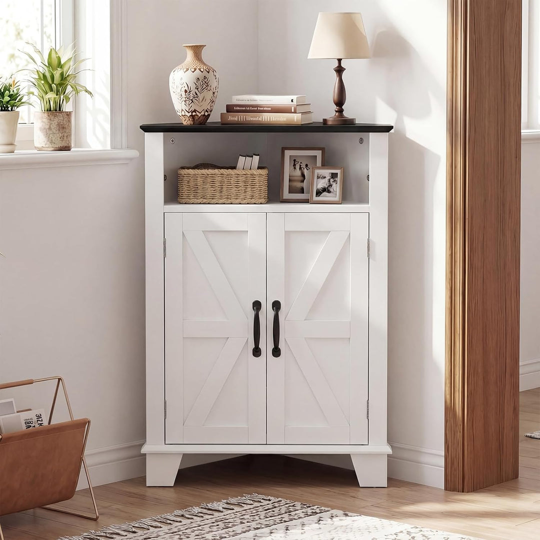 Giantex Bathroom Corner Storage Cabinet with Open Storage &amp; Adjustable Shelf