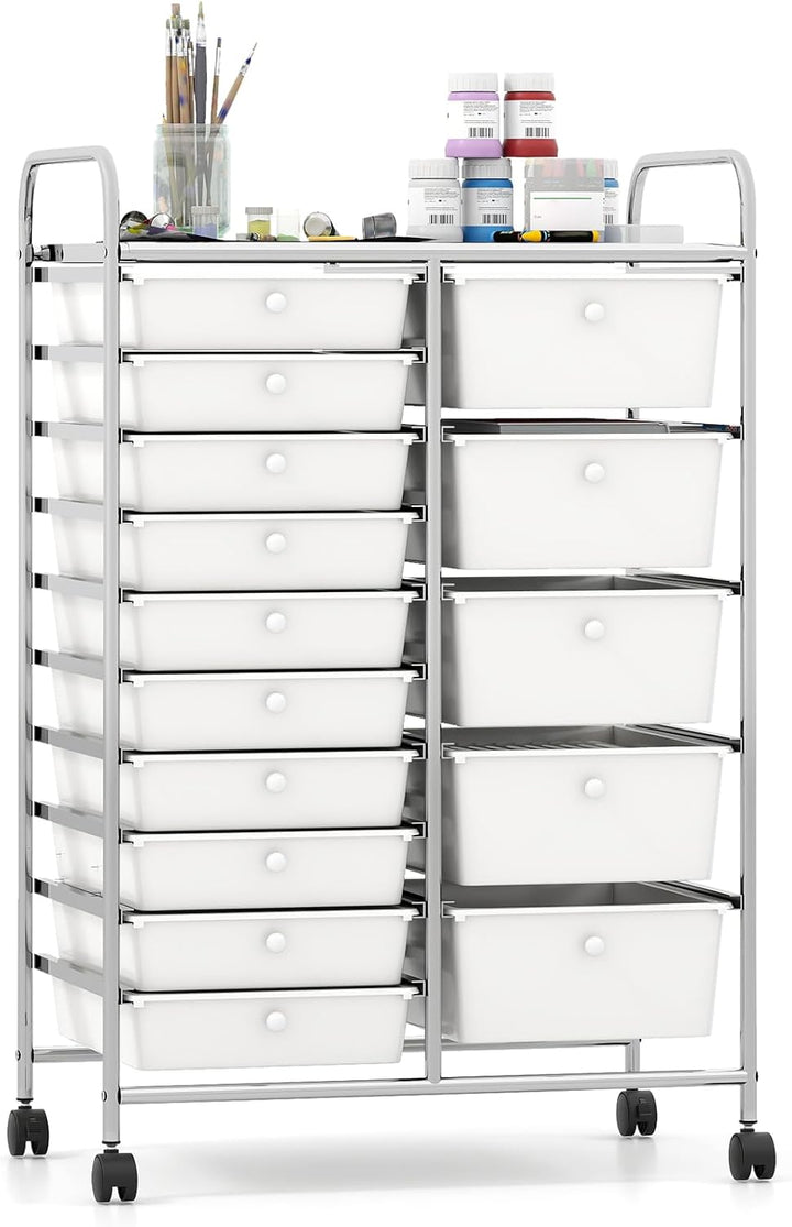 Giantex Rolling Storage Cart 15-Drawer Trolley with Chrome Plated Metal Frame