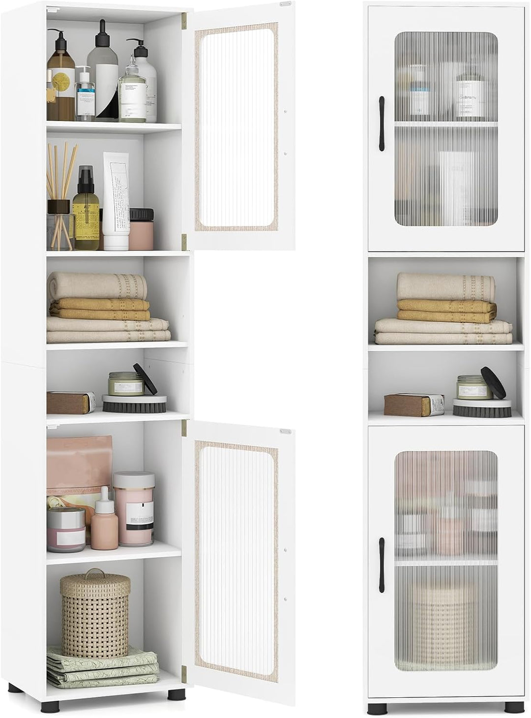 Giantex 67" Tall Bathroom Storage Cabinet | Narrow Freestanding Cabinet with 2 Fluted Doors