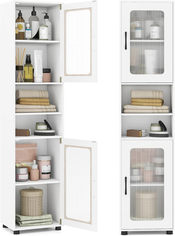 Giantex 67" Tall Bathroom Storage Cabinet | Narrow Freestanding Cabinet with 2 Fluted Doors