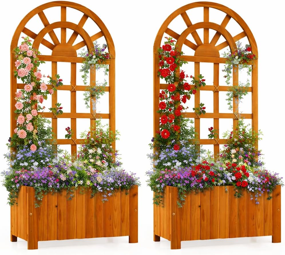 Giantex Wooden Raised Garden Bed with Trellis 48 Inch Outdoor Screen