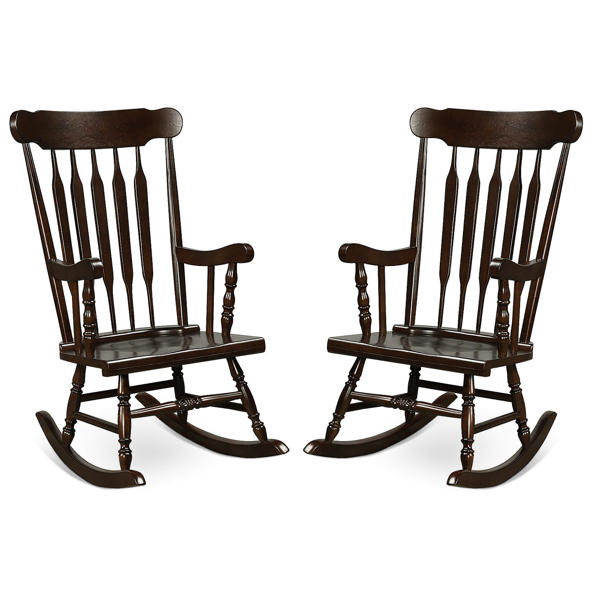 Giantex Outdoor Wood Rocking Chair - Set of 2 Patio Rocking Chair with Solid Frame