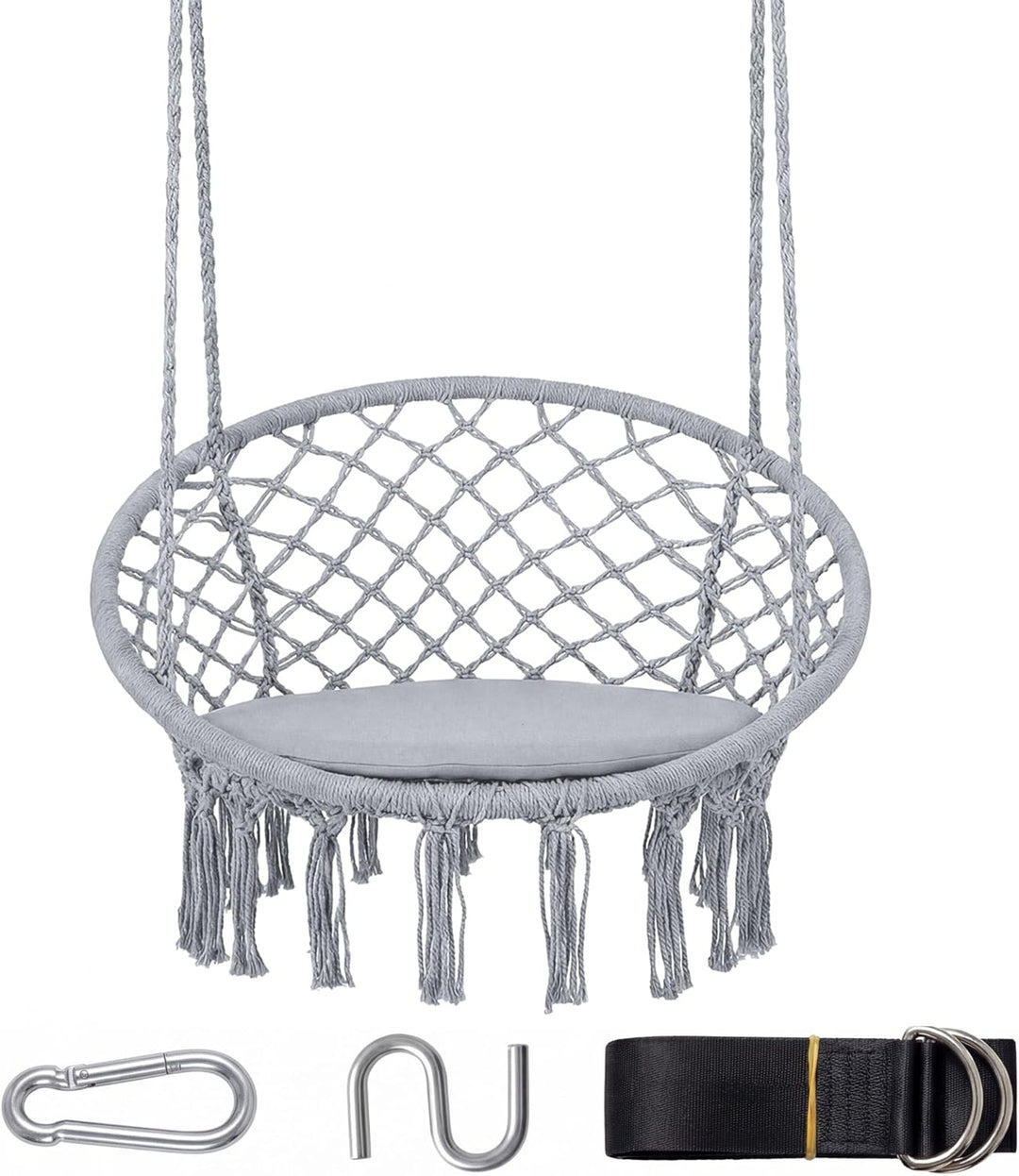Giantex Hammock Chair Macrame Swing with Round Seat Cushion and Hardware Kit