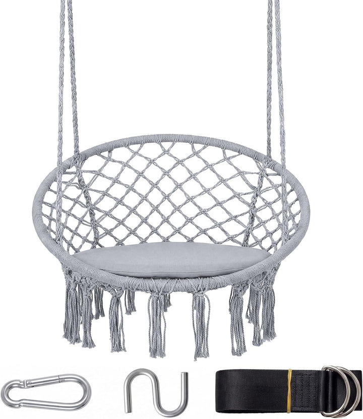 Giantex Hammock Chair Macrame Swing with Round Seat Cushion and Hardware Kit
