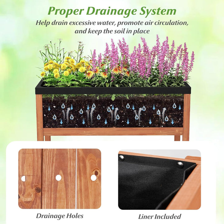 Giantex 40"x20"x39" Raised Garden Bed Wood Planter Box with Plant Stand & Black Liner