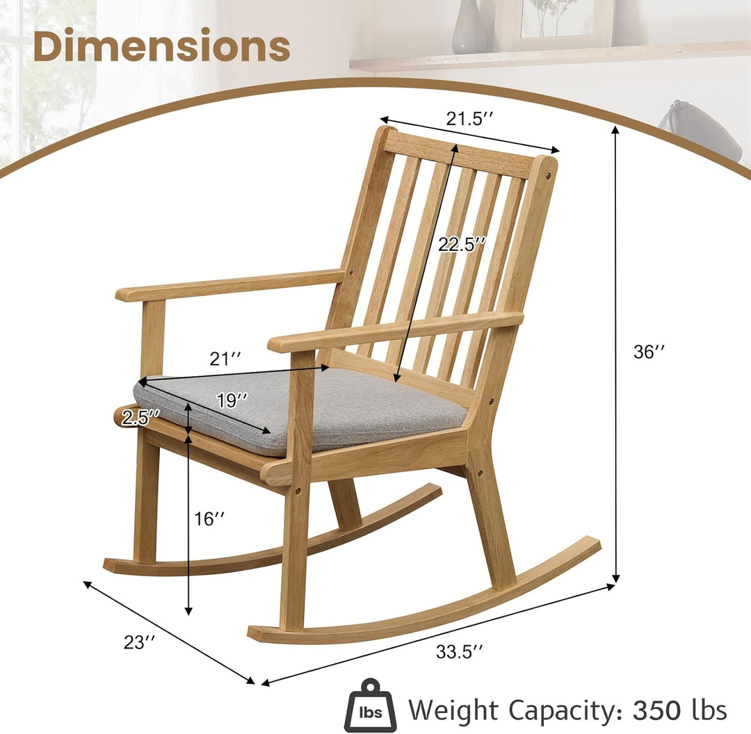 Giantex Rocking Chair with Cushion Solid Rubber Wood Rocker with Padded Seat