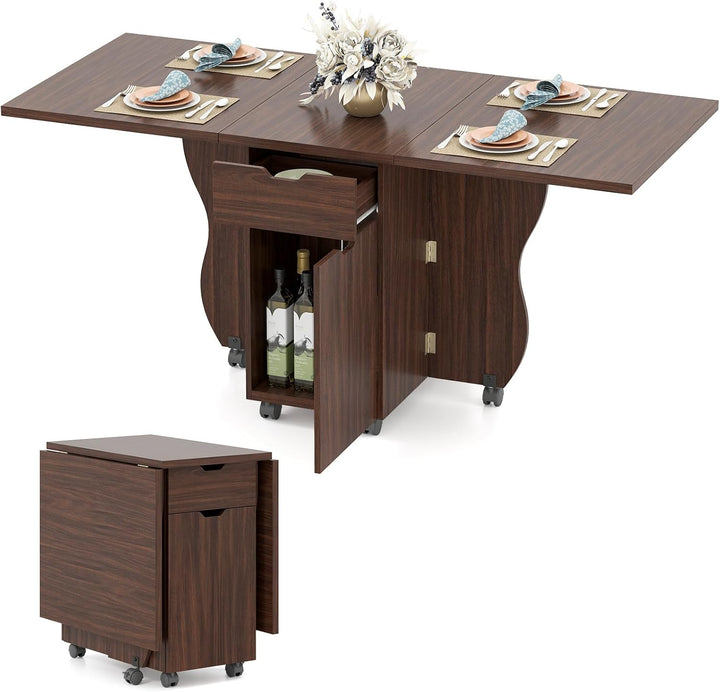 Giantex Folding Dining Table 3-in-1 Space-Saving Drop Leaf Kitchen Table with Lockable Wheels