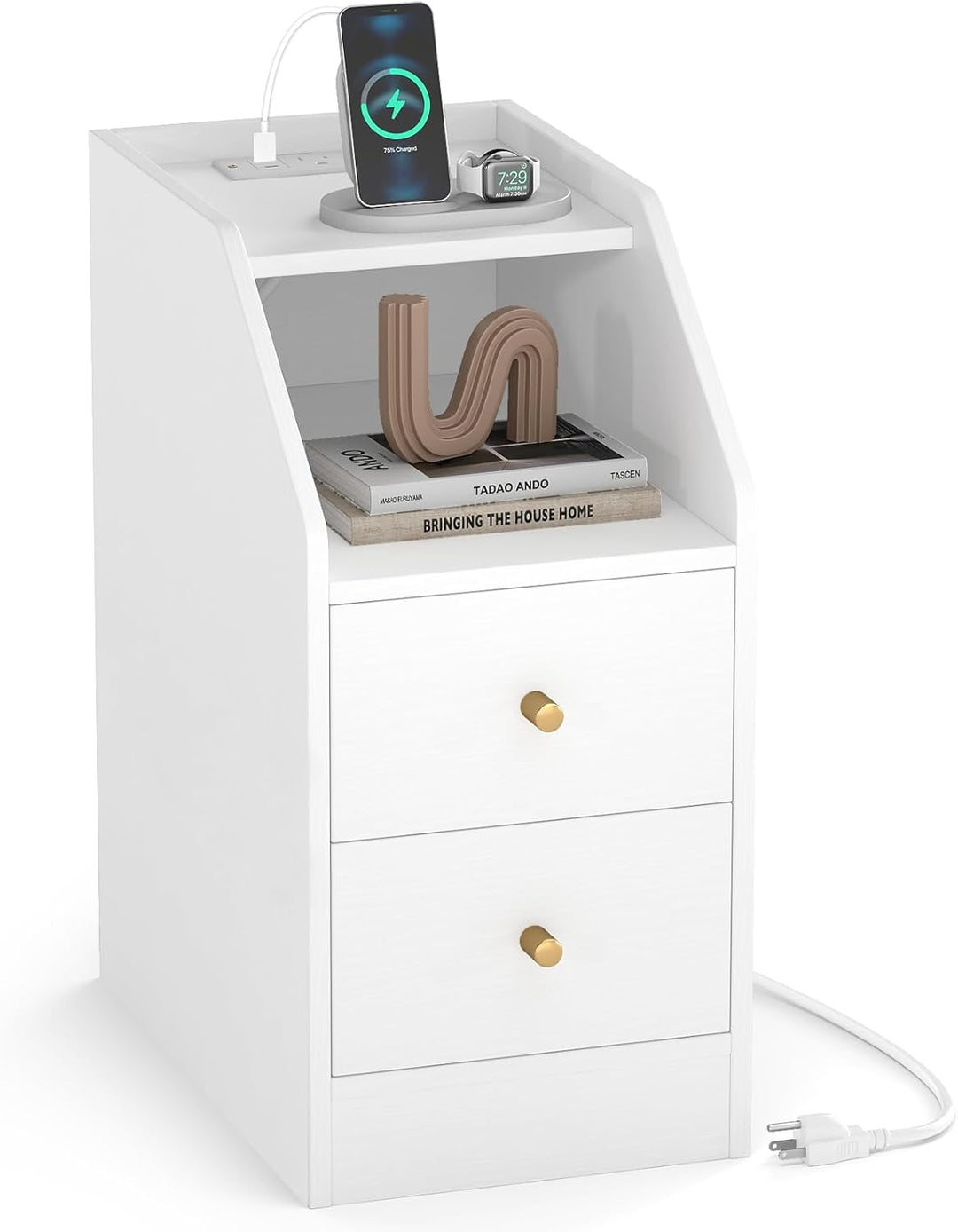 Giantex Side End Table with Charging Station Sofa Couch Table with Shelf Drawers