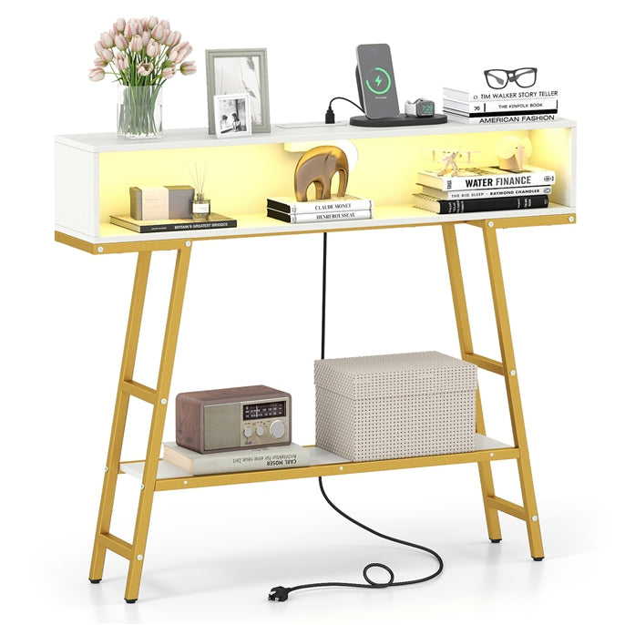 Giantex Console Table with Charging Station & LED Lights