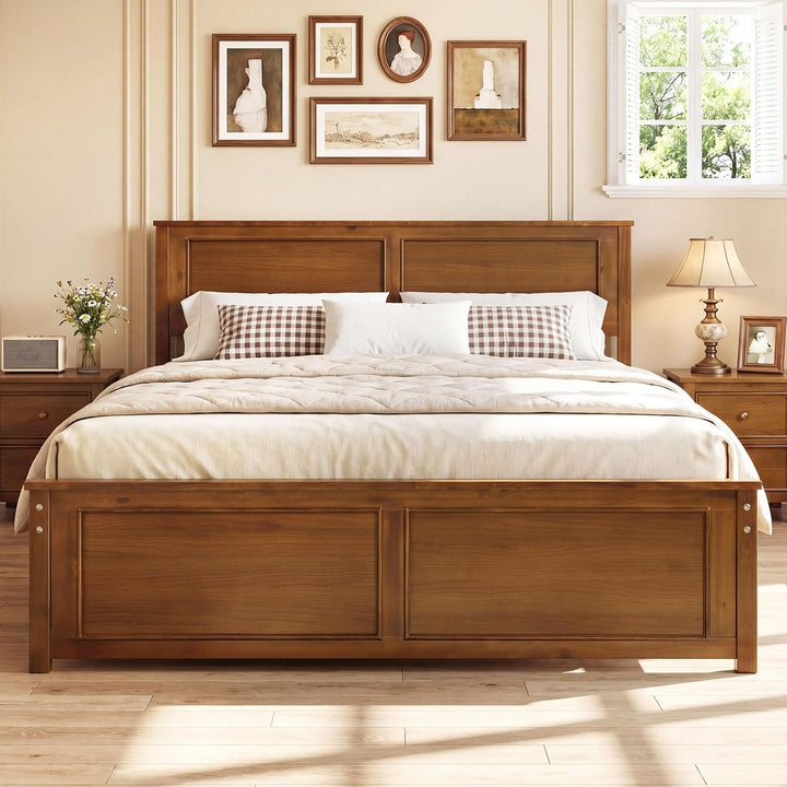 Giantex Wood Queen/Full/Twin Size Farmhouse Solid Platform Bed