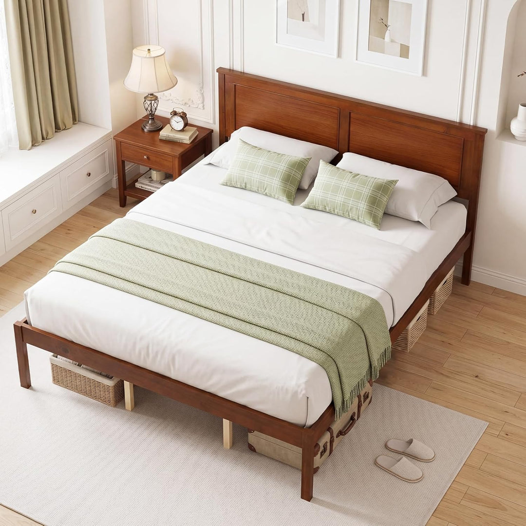 Giantex Wood Queen/Full/Twin Size Bed Frame with Wooden Slat Support