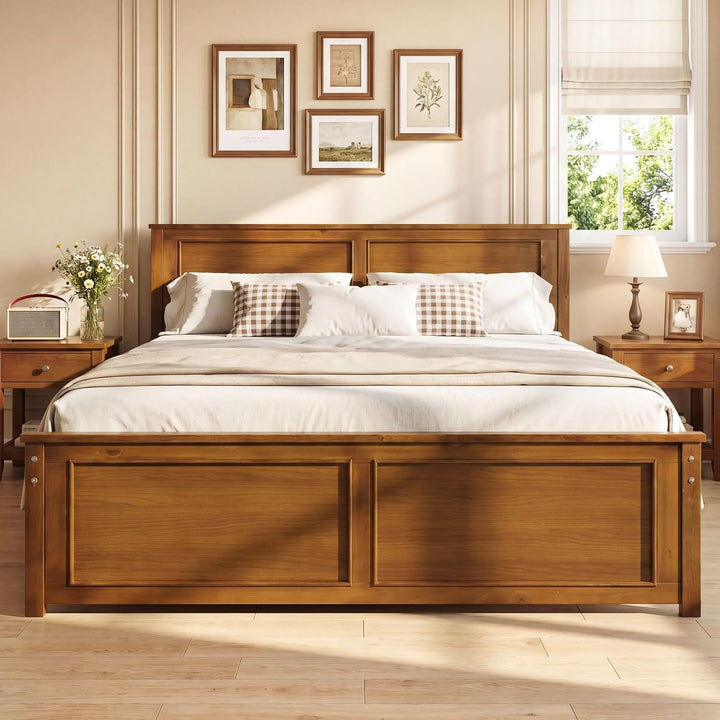 Giantex Wood Queen/Full/Twin Size Farmhouse Solid Platform Bed