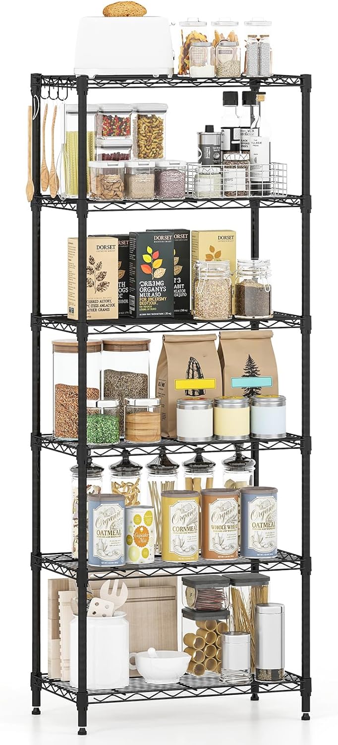 Giantex Storage Shelves Adjustable Wire Shelf Rack w/4 Removable Hooks