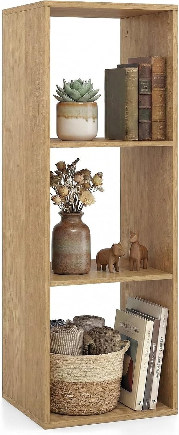 Giantex 3-Cube Bookcase, White Cubby Bookshelf w/Back Guardrail &amp; Anti-Tipping Kits