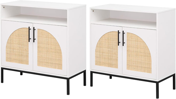 Giantex 32" Sideboard Buffet Cabinet with 2 Natural Rattan Decorated Doors (1/2)