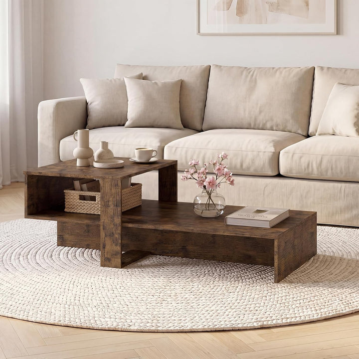 Giantex 2-Tier Coffee Table | Modern Irregular Center Table with Open Storage Shelf