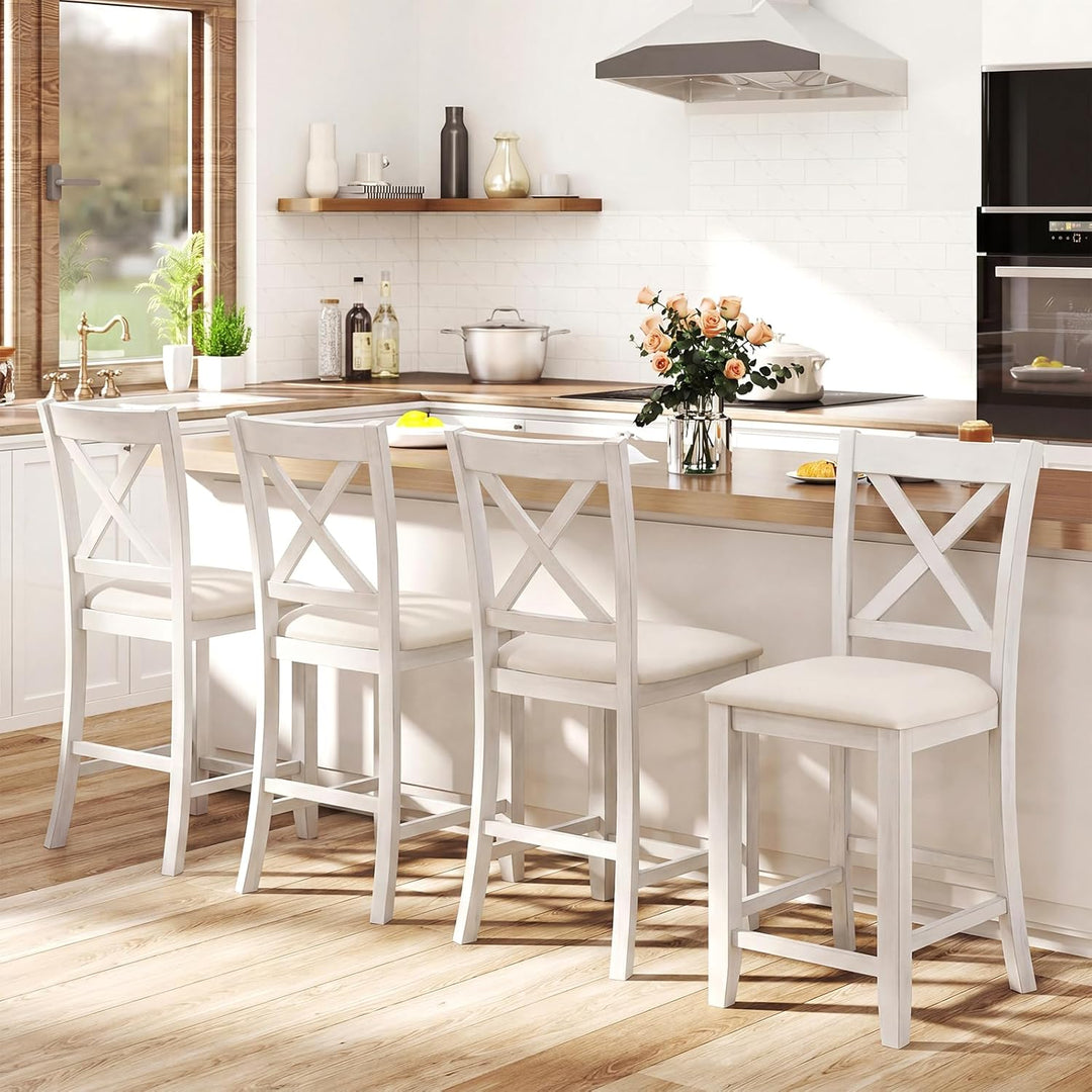 Giantex Farmhouse Counter Height Bar Stools with Footrest (2/4)