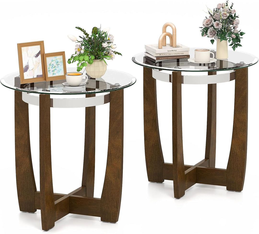 Giantex Round Glass End Table - 24’’ Side Table with Tempered Glass Top