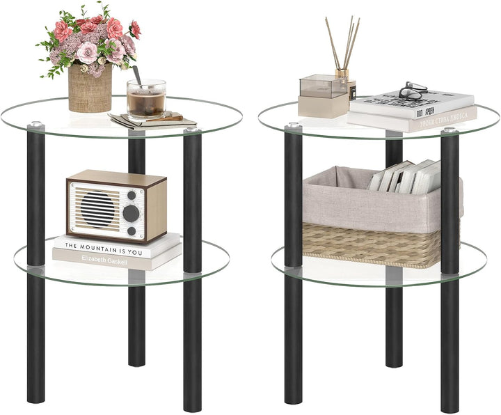 Giantex Round/Square 2-Tier Sofa Side Table with Clear Tempered Glass Top &amp; Shelf (1/2)