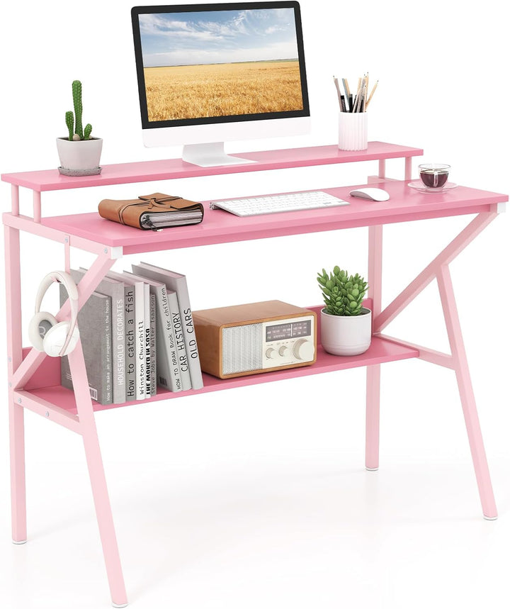 Giantex Space Saving Computer Desk with Monitor Stand and Extra Storage Shelf for Work Study