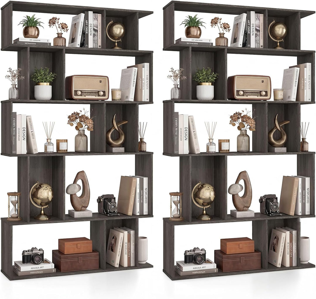 Giantex Geometric Bookshelf 5-Tier Bookcase with Open Shelves and Closed-back Cubes