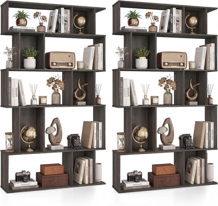 Giantex Geometric Bookshelf 5-Tier Bookcase with Open Shelves and Closed-back Cubes