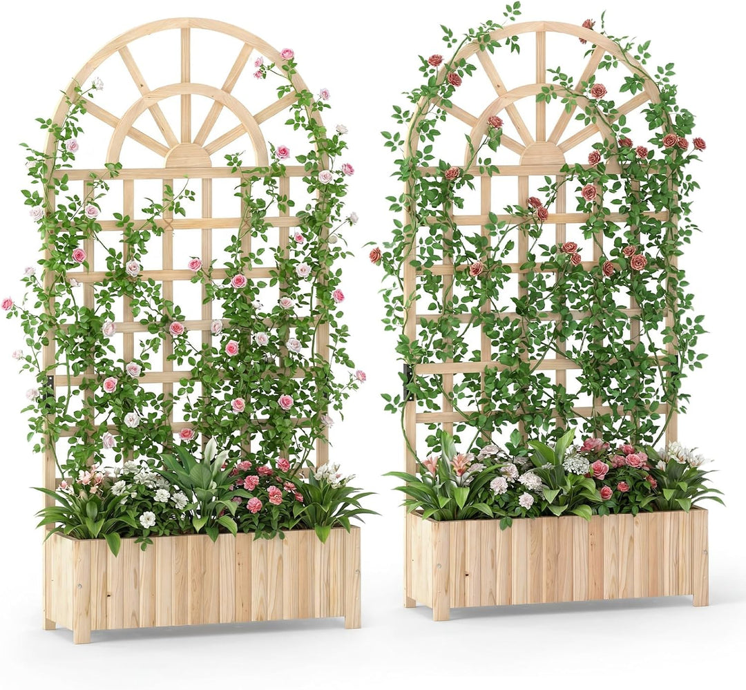 Giantex Wooden Raised Garden Bed with Trellis 71" Outdoor Planter Box Privacy Screen