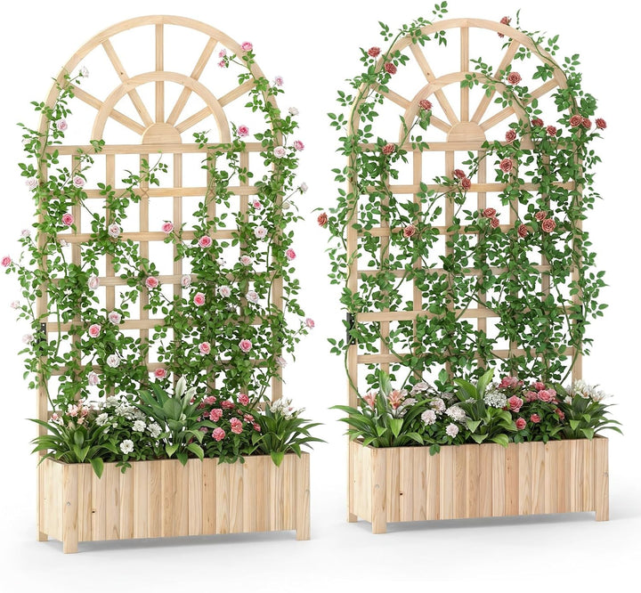 Giantex Wooden Raised Garden Bed with Trellis 71" Outdoor Planter Box Privacy Screen