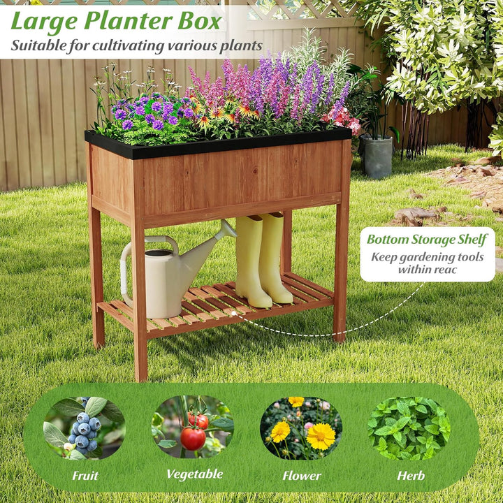 Giantex 40"x20"x39" Raised Garden Bed Wood Planter Box with Plant Stand & Black Liner