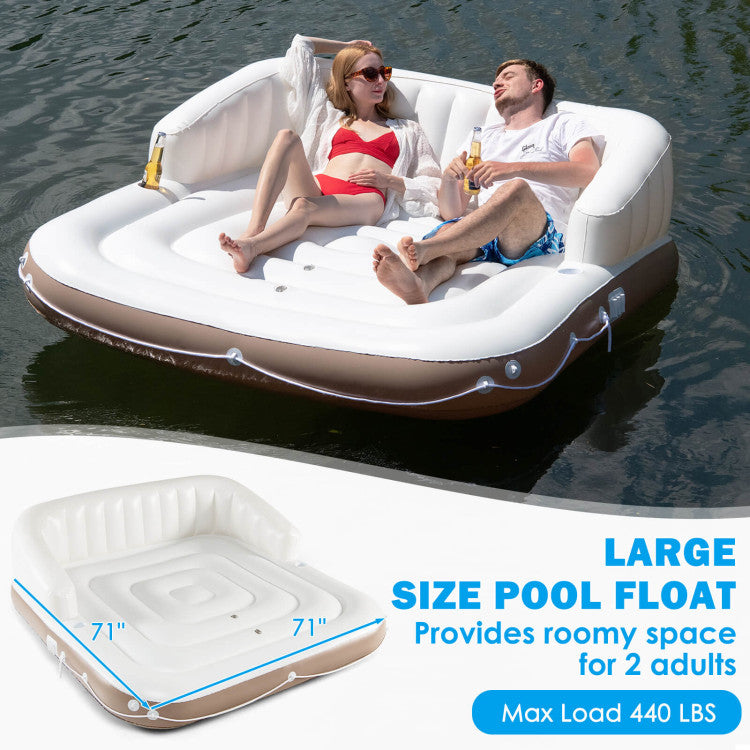 Giantex Canopy Island Inflatable Pool Float Comfortable Lounge Surface – Built-in Cup Holders – Detachable Sunshade – 440lb Max Weight Capacity