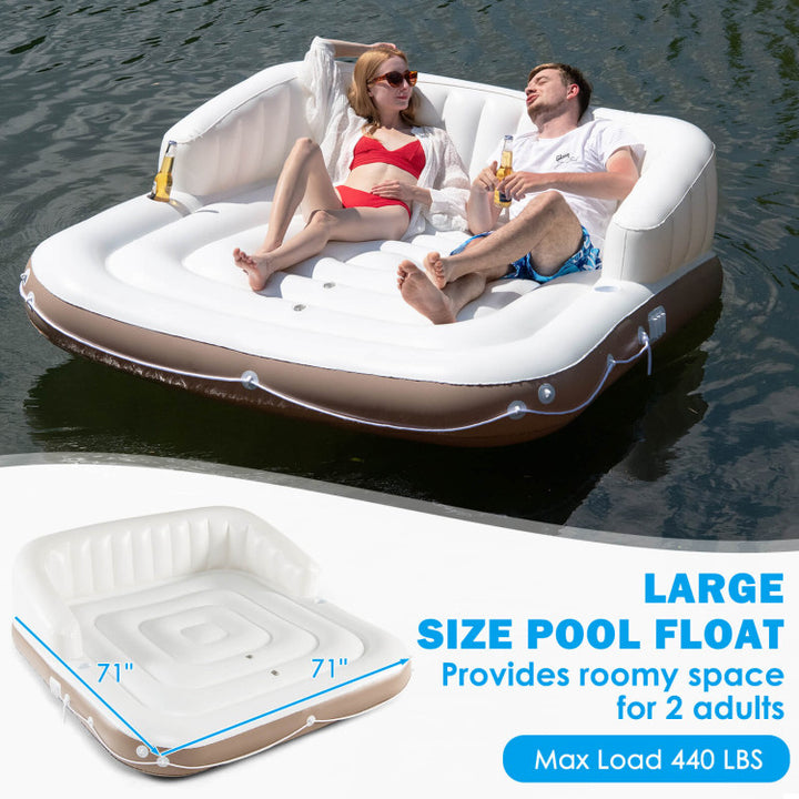 Giantex Canopy Island Inflatable Pool Float Comfortable Lounge Surface – Built-in Cup Holders – Detachable Sunshade – 440lb Max Weight Capacity