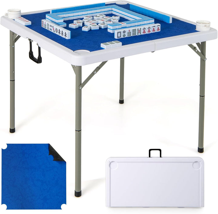 Giantex Folding Mahjong Table 35" Square Card Table with Cup Holders