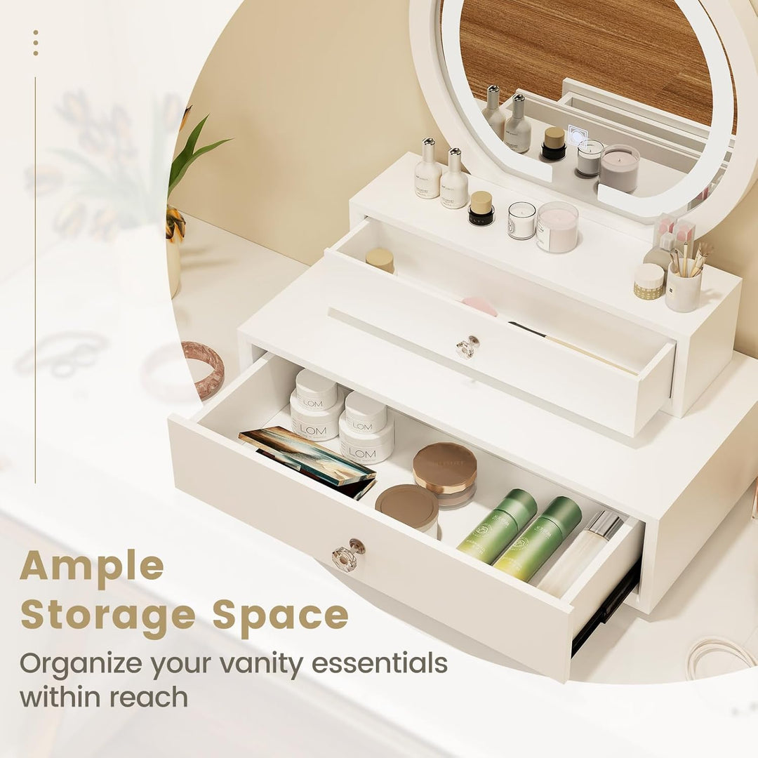 Vanity Mirror with Storage - White Table Top Vanity Mirror with Lights