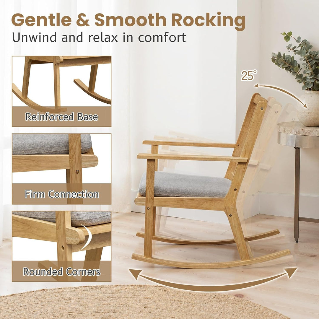 Giantex Rocking Chair with Cushion Solid Rubber Wood Rocker with Padded Seat