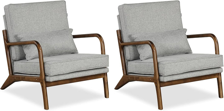 Giantex Mid Century Modern Accent Chair, Upholstered Armchair with Pillow, Rubber Wood Armrests & Legs