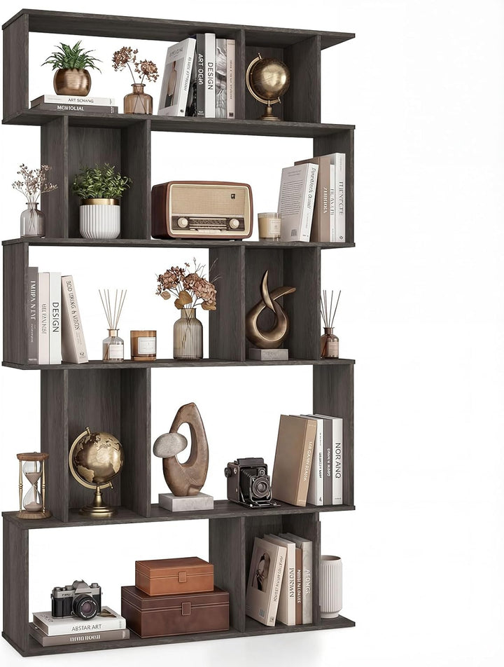 Giantex Geometric Bookshelf 5-Tier Bookcase with Open Shelves and Closed-back Cubes