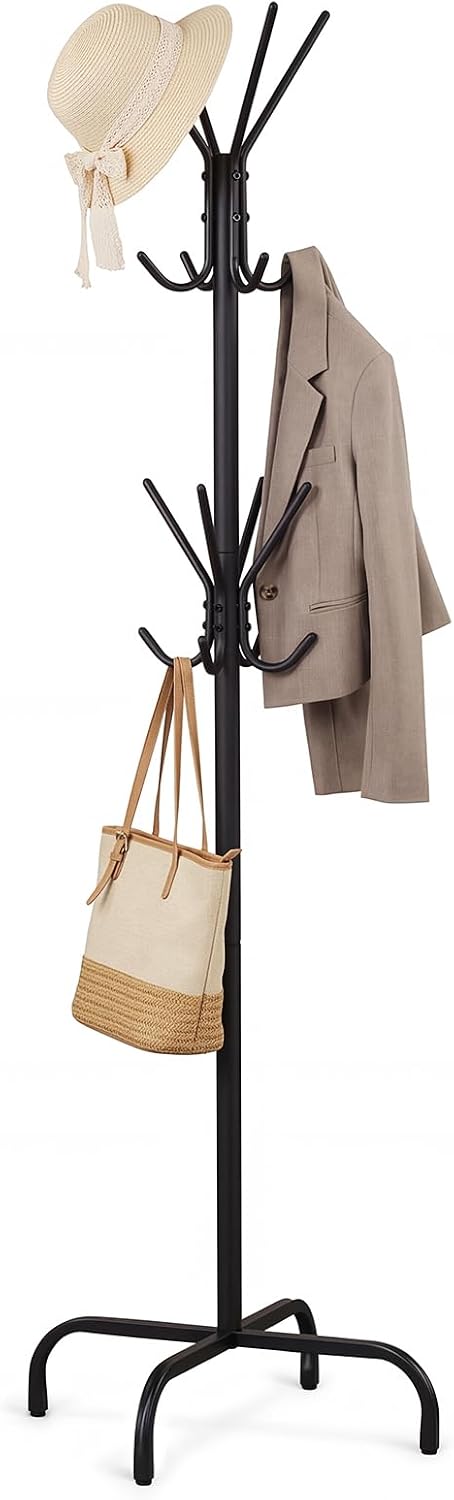 GIANTEX Metal Coat Rack Freestanding, Clothes Stand with 16 Hooks &amp; 4 Legs