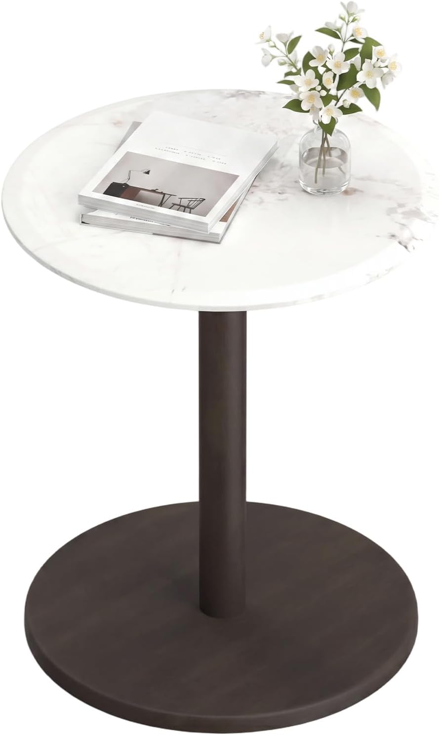 Giantex Round Marble Side Table w/Stone Finish &amp; Wooden Pedestal (1/2)