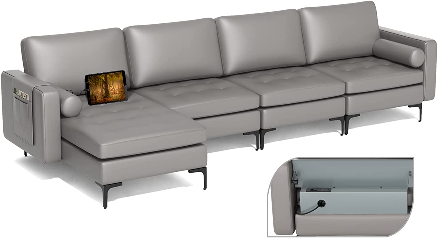 Giantex Sectional Sofa Couch, Convertible Sleeper with 2 or 1 USB Ports Socket