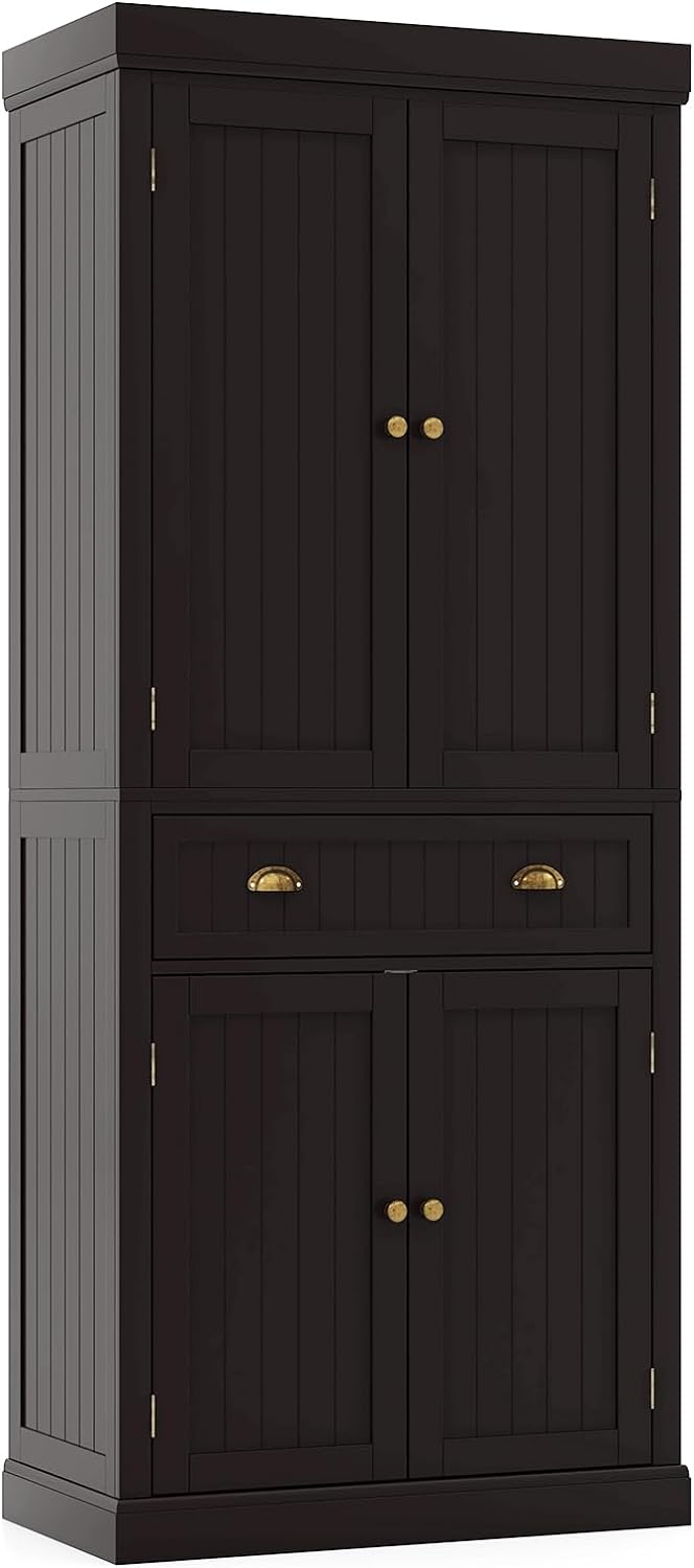Giantex Pantry Organizers and Storage, 72" Tall Kitchen Cabinet with 2-Door Cabinets & Drawer, Buffet Sideboard