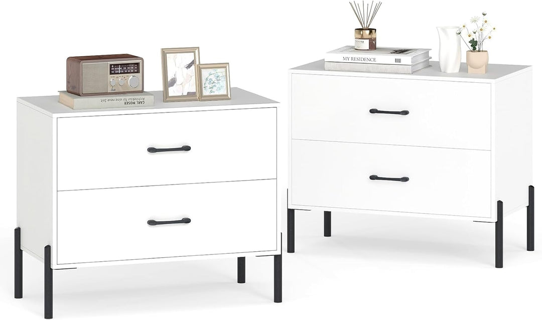 Giantex 2-Drawer Dresser Modern Wooden Nightstand with Metal Legs & Handles