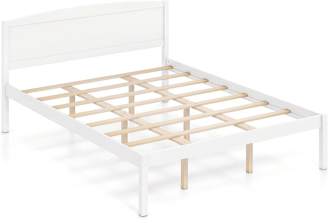 GIANTEX Wooden Bed Frame with Curved Headboard, Wood Slat Support | Farmhouse Platform Bed w/Heavy Duty Mattress Foundation
