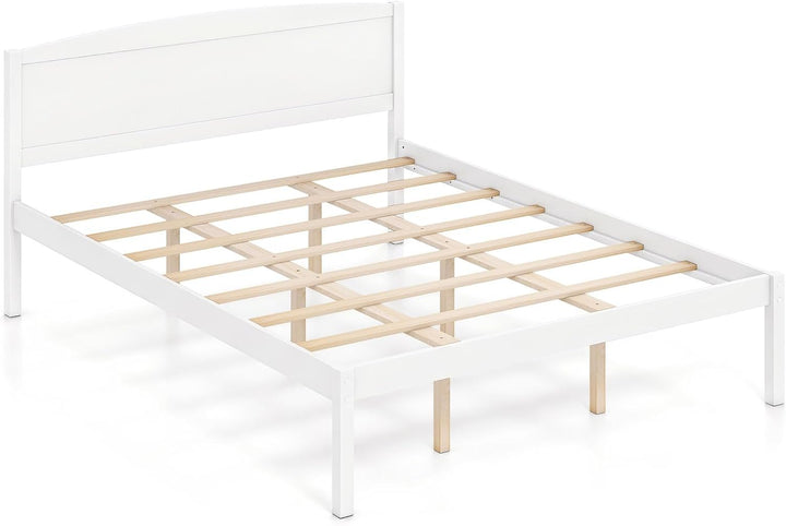 GIANTEX Wooden Bed Frame with Curved Headboard, Wood Slat Support | Farmhouse Platform Bed w/Heavy Duty Mattress Foundation