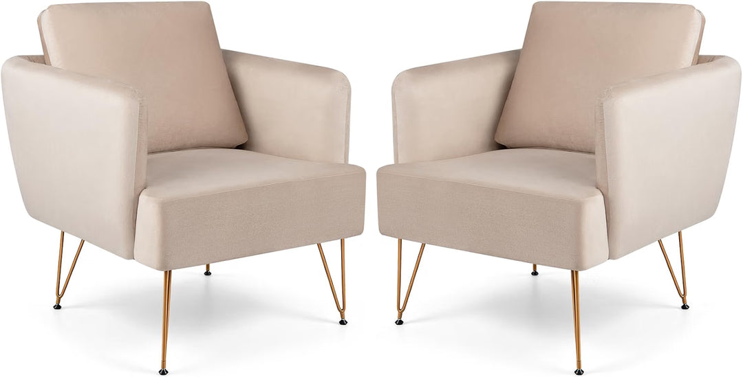 GIANTEX Modern Upholstered Arm Chair w/Golden Metal Legs &amp; Back Cushion (1/2)
