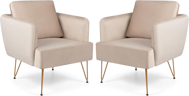 GIANTEX Modern Upholstered Arm Chair w/Golden Metal Legs &amp; Back Cushion (1/2)
